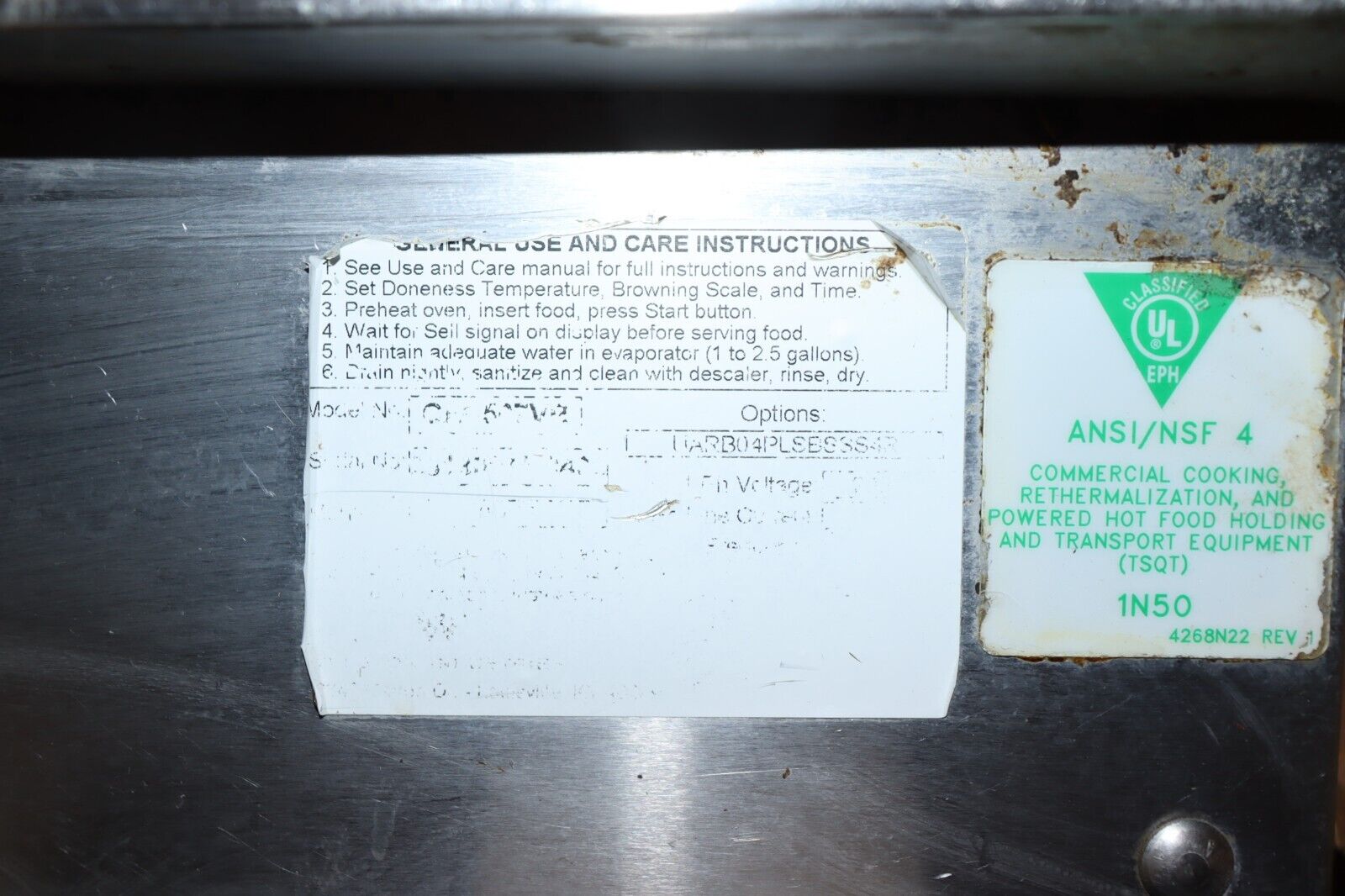 PARTS ONLY Winston CHV5-05UV CVap Cook & Hold, controlled Vapor Tech food cooker