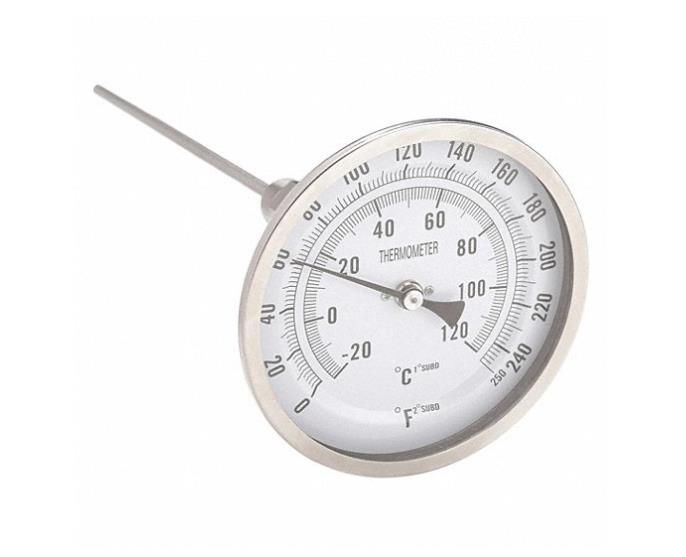 Dial Thermometer: Adj-Angle, 0° to 250°F/-20° to 120°C, Model 1NGF4