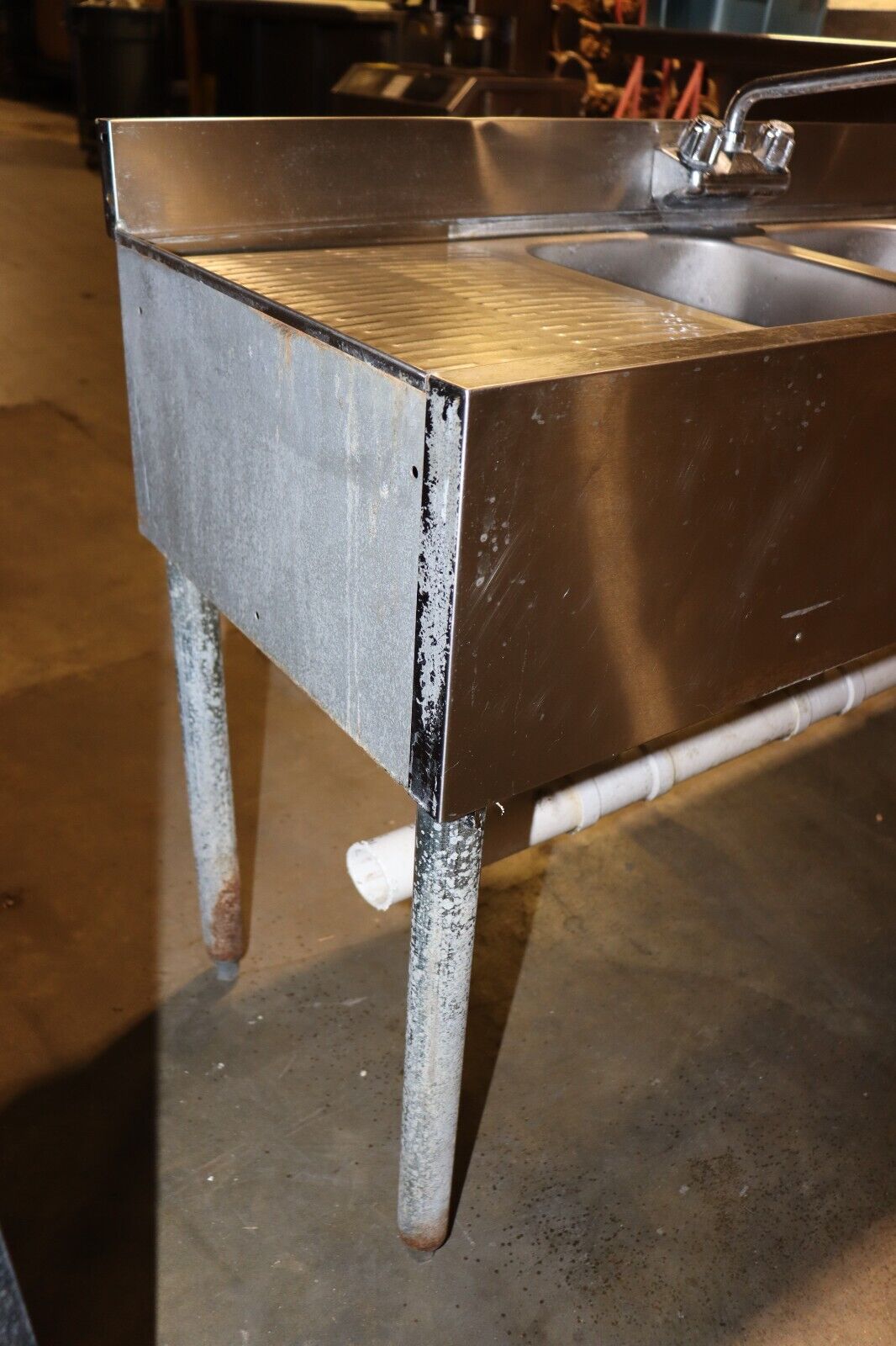 Krowne Metal 4 Compartment Stainless Bar Sink 19"D w/ Two 12" Drainboards, Used