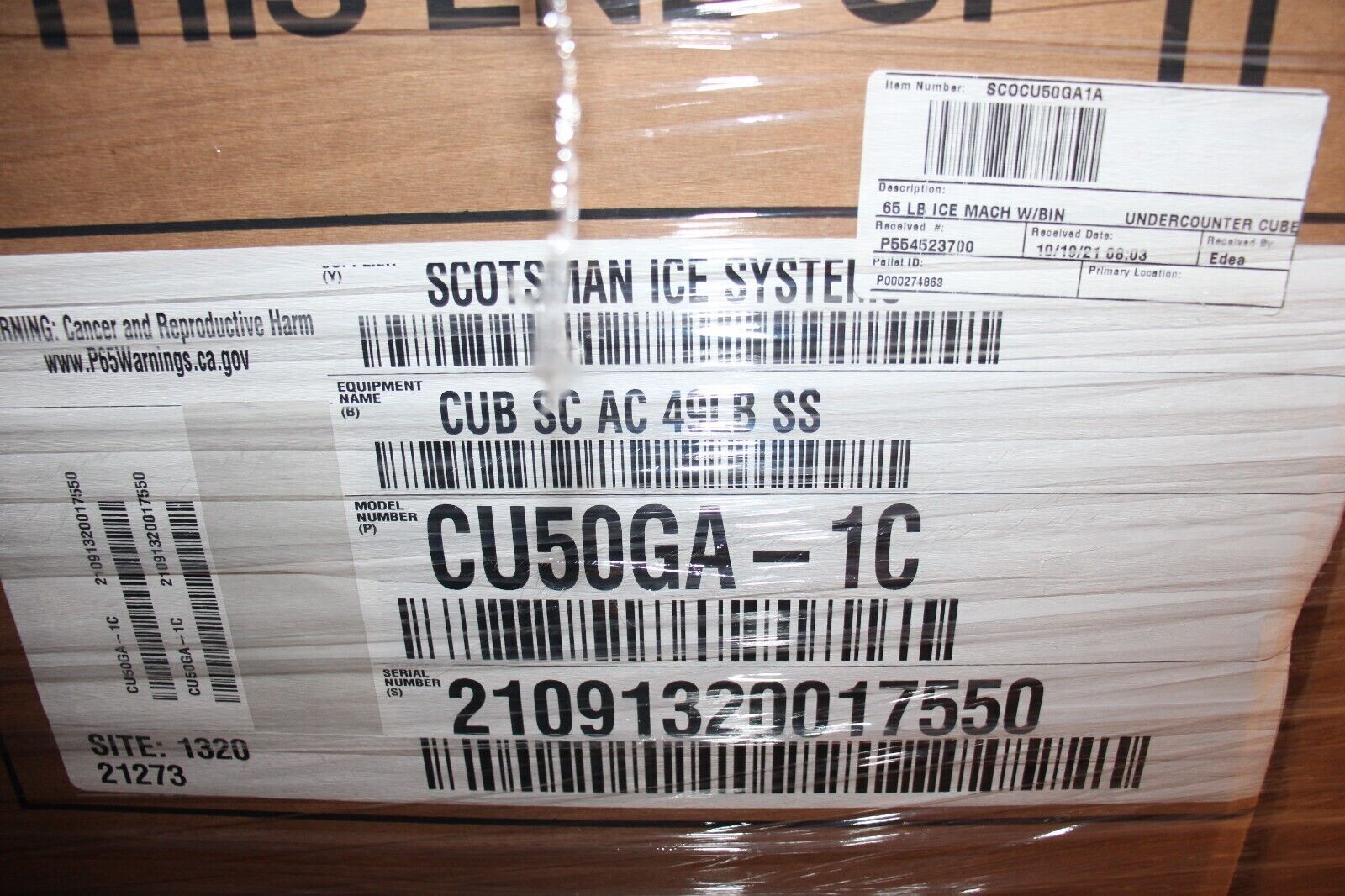 Scotsman CU50GA-1C Stainless Steel Air Cooled Undercounter Full Size Cube Ice Ma