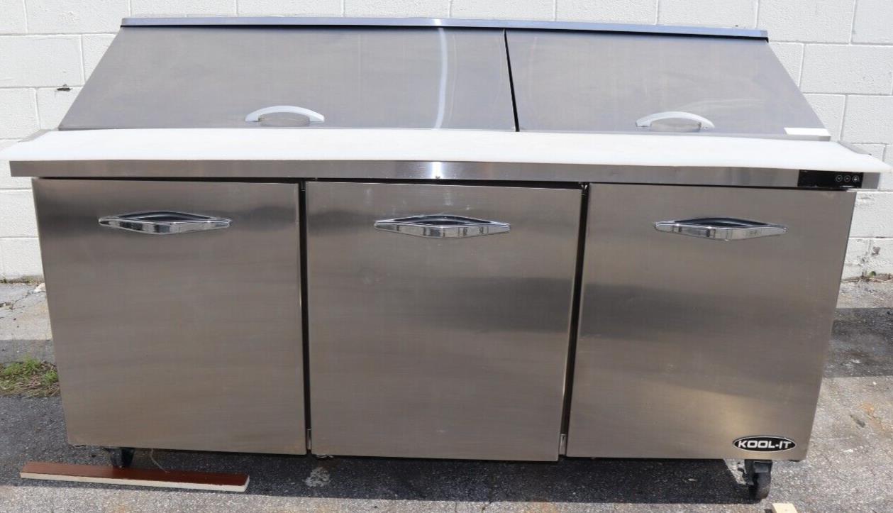 Kool-It KSTM-72-3 72" Mega Top Sandwich Salad Prep Table 3 Doors, 30 Pans, Used