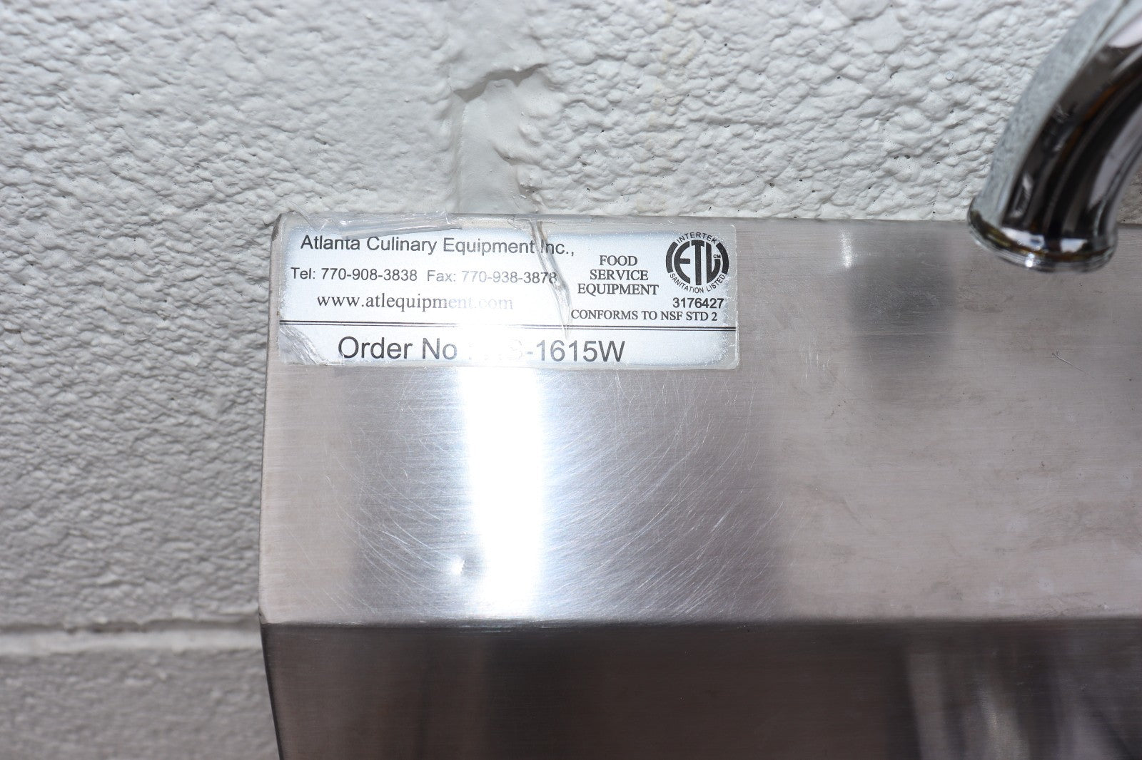 Atlanta Culinary Equipment Stainless Steel Hand Sink, Used
