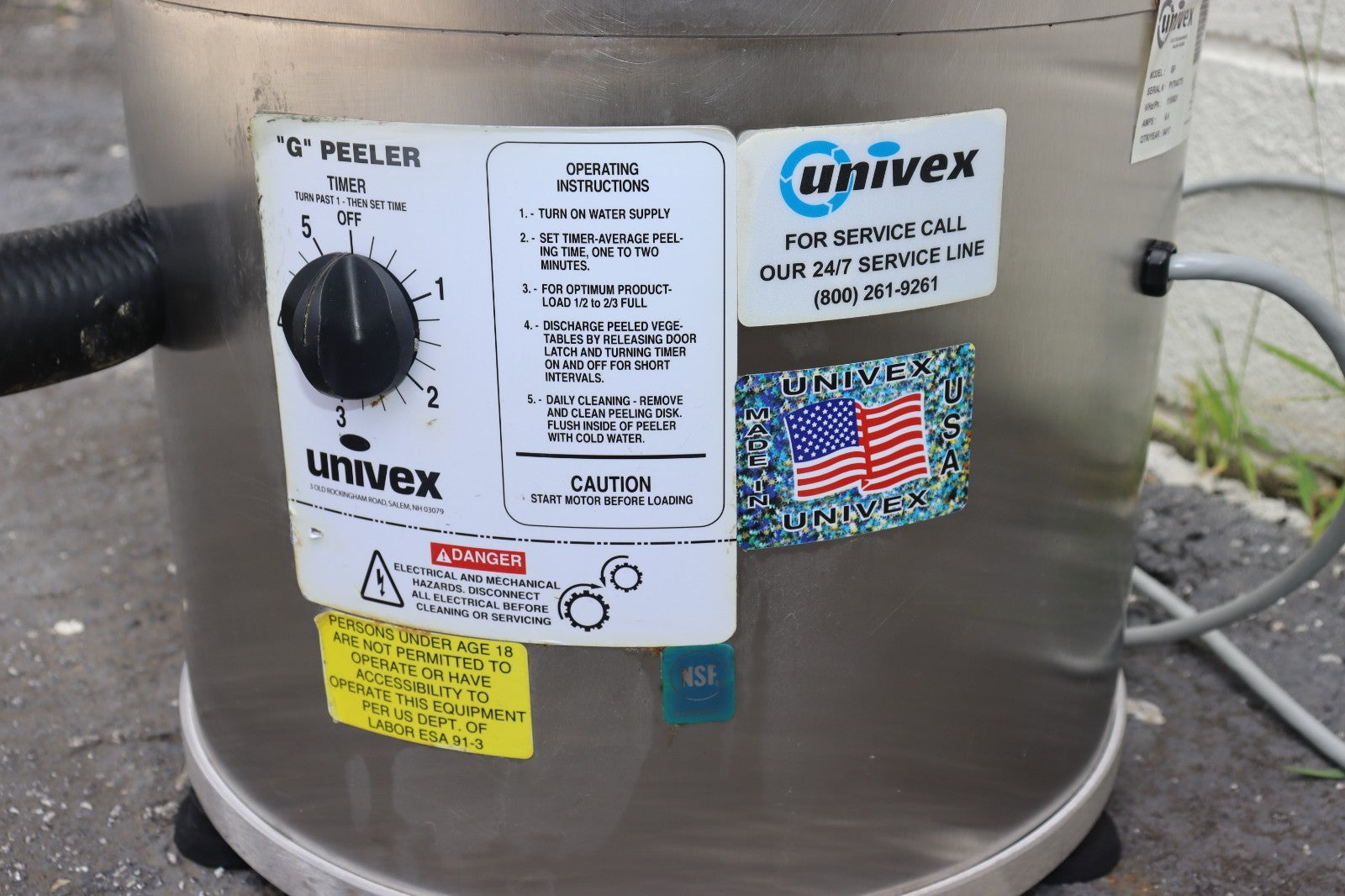 UNIVEX 20LB ELECTRIC PORTABLE VEGETABLE PEELER MODEL G-PEELER, CLEAN, USED