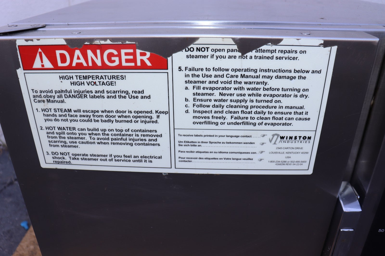 Winston CVAP SAH0P5 Steamer, Cook and Hold Cabinet, 115V, 2009 Model