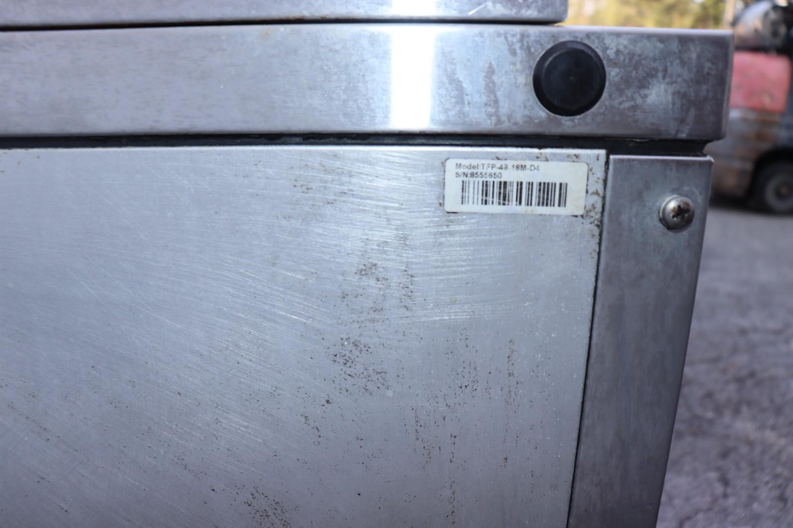 True TFP-48-18M-D-4 48" Mega Top Food Prep Table w/ 18 Pan Cap., 4 Drawers, Used