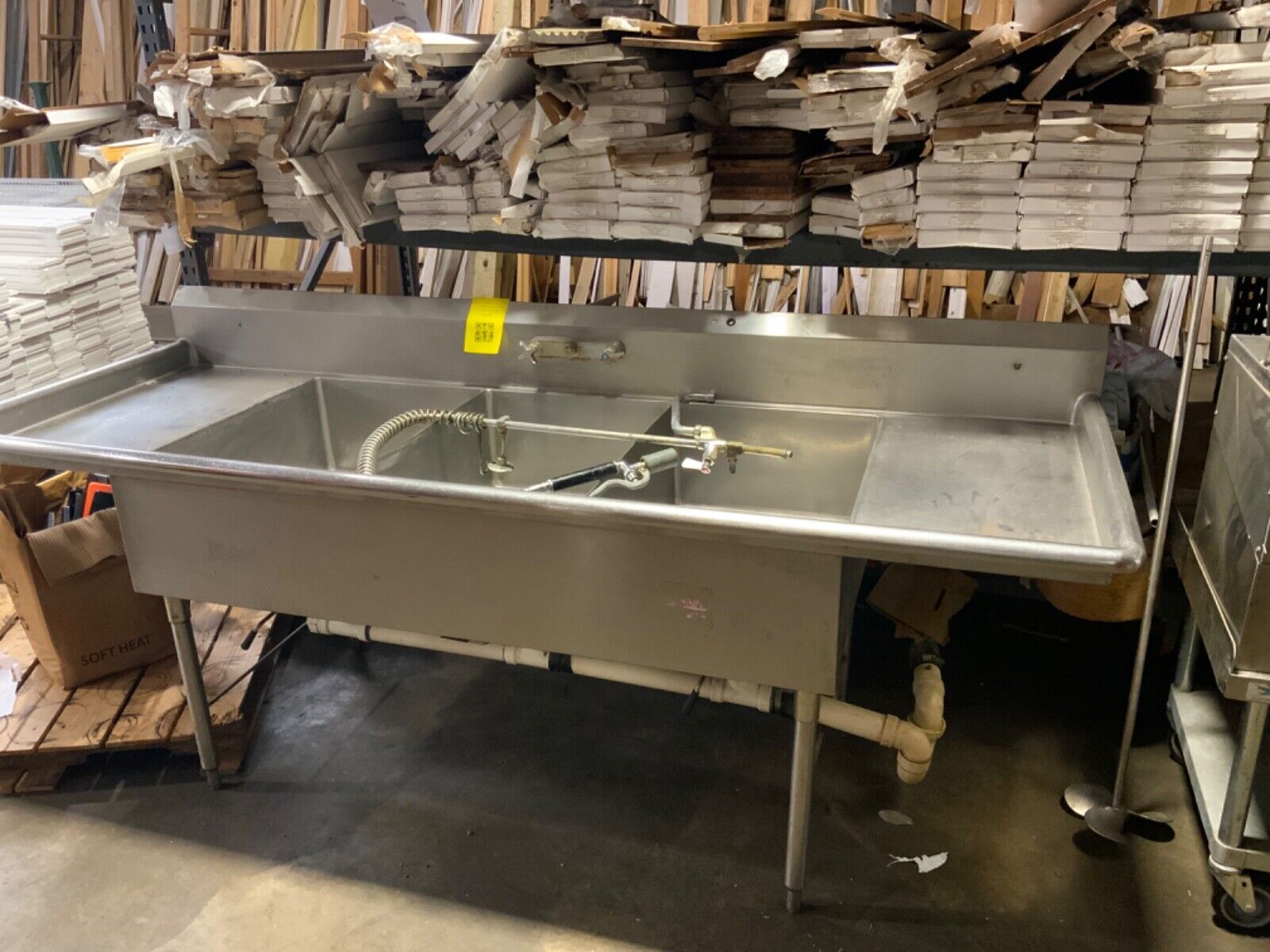 Commercial 3 Basin Sink, Stainless Steel, Faucet included