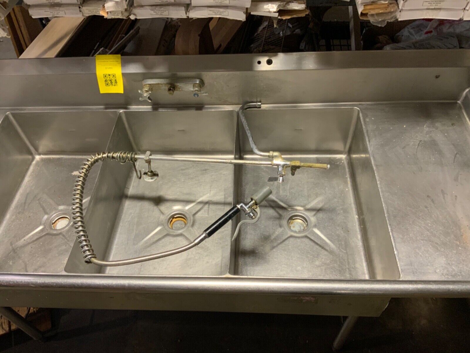Commercial 3 Basin Sink, Stainless Steel, Faucet included