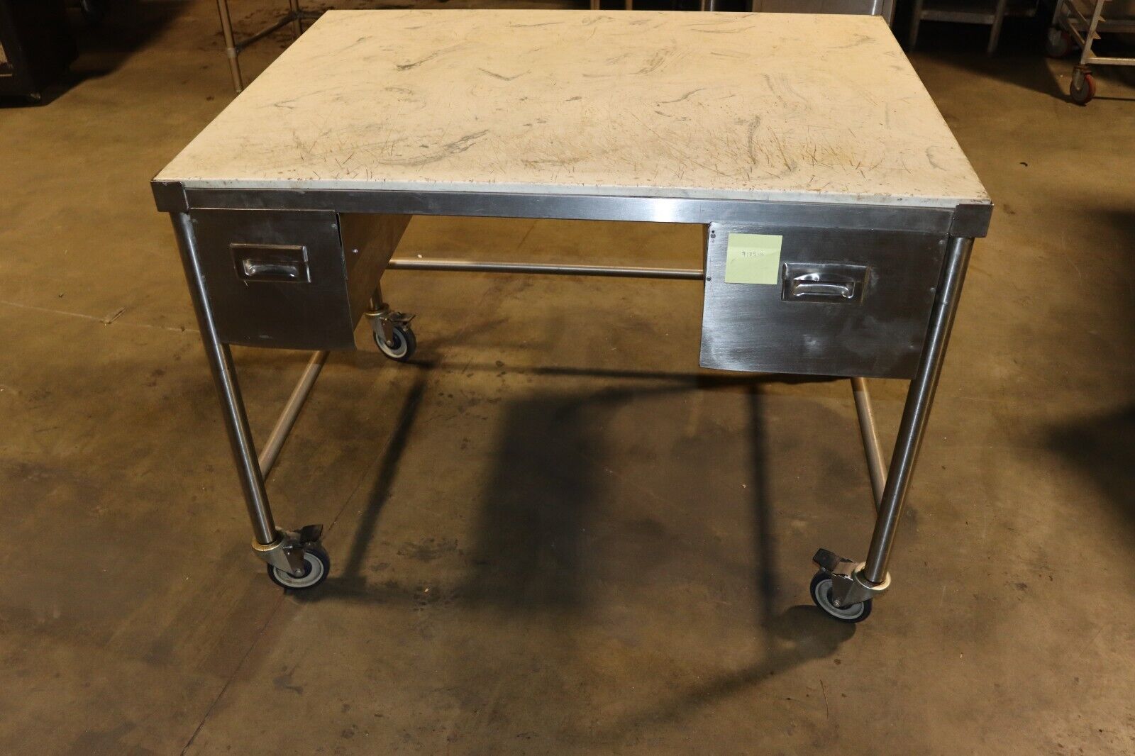 Faux Marble 48" x 36" x 36" Work Station w/ Casters and Stainless Steel Drawers
