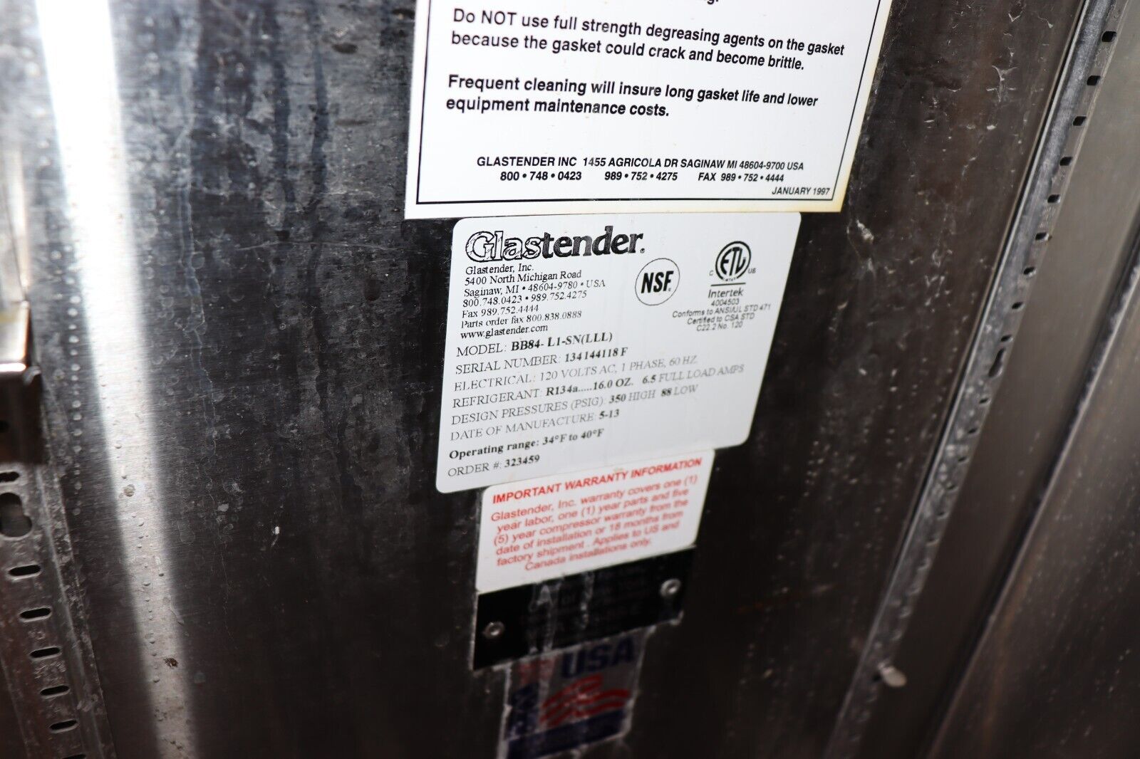 Glastender BB84 84" Under Counter 3 Solid Doors Back Bar Cooler, BB84-L1-SN(LLL)