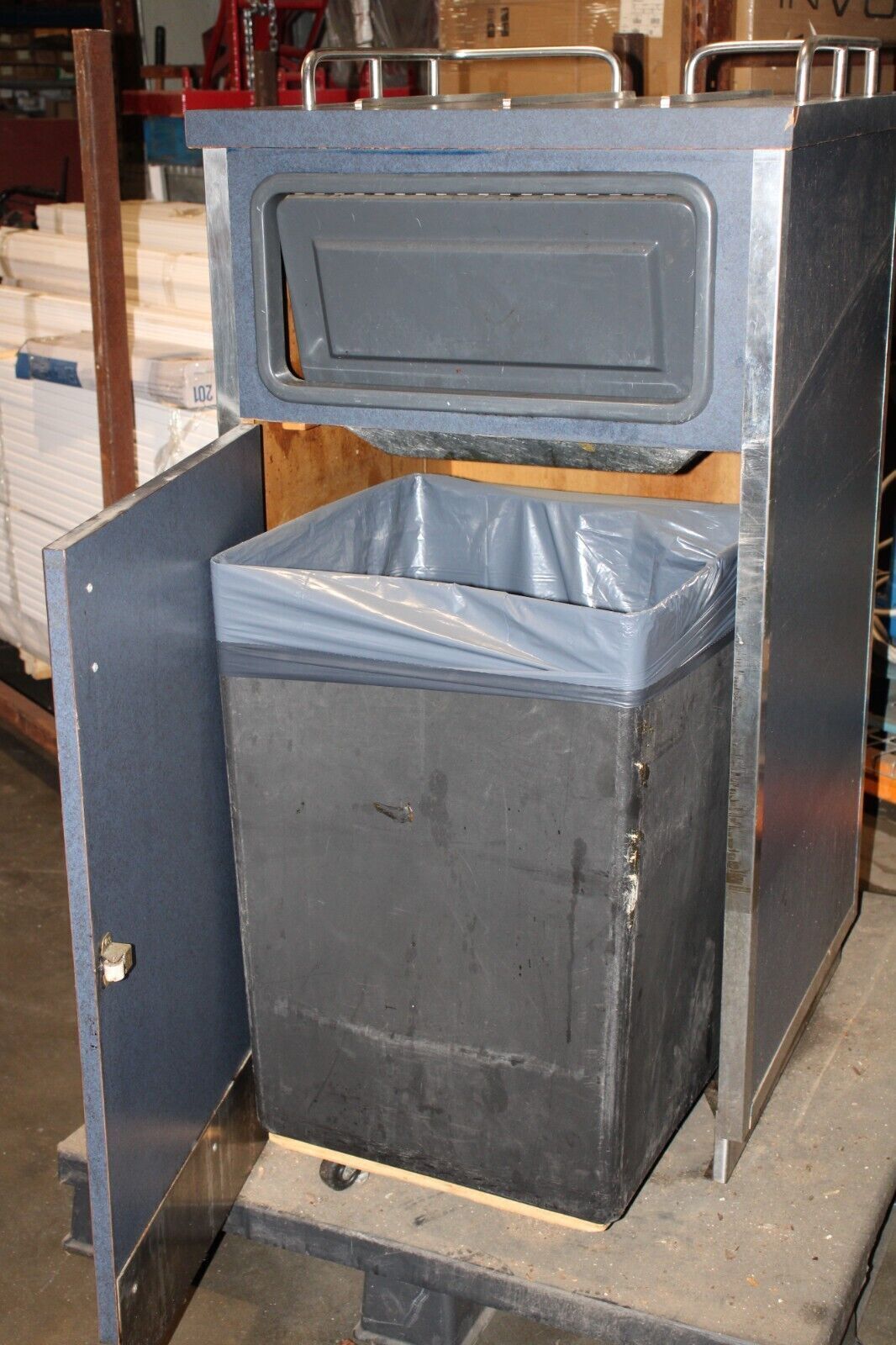 Commercial Restaurant Waste / Trash Cabinet with Tray Storage - Can Included