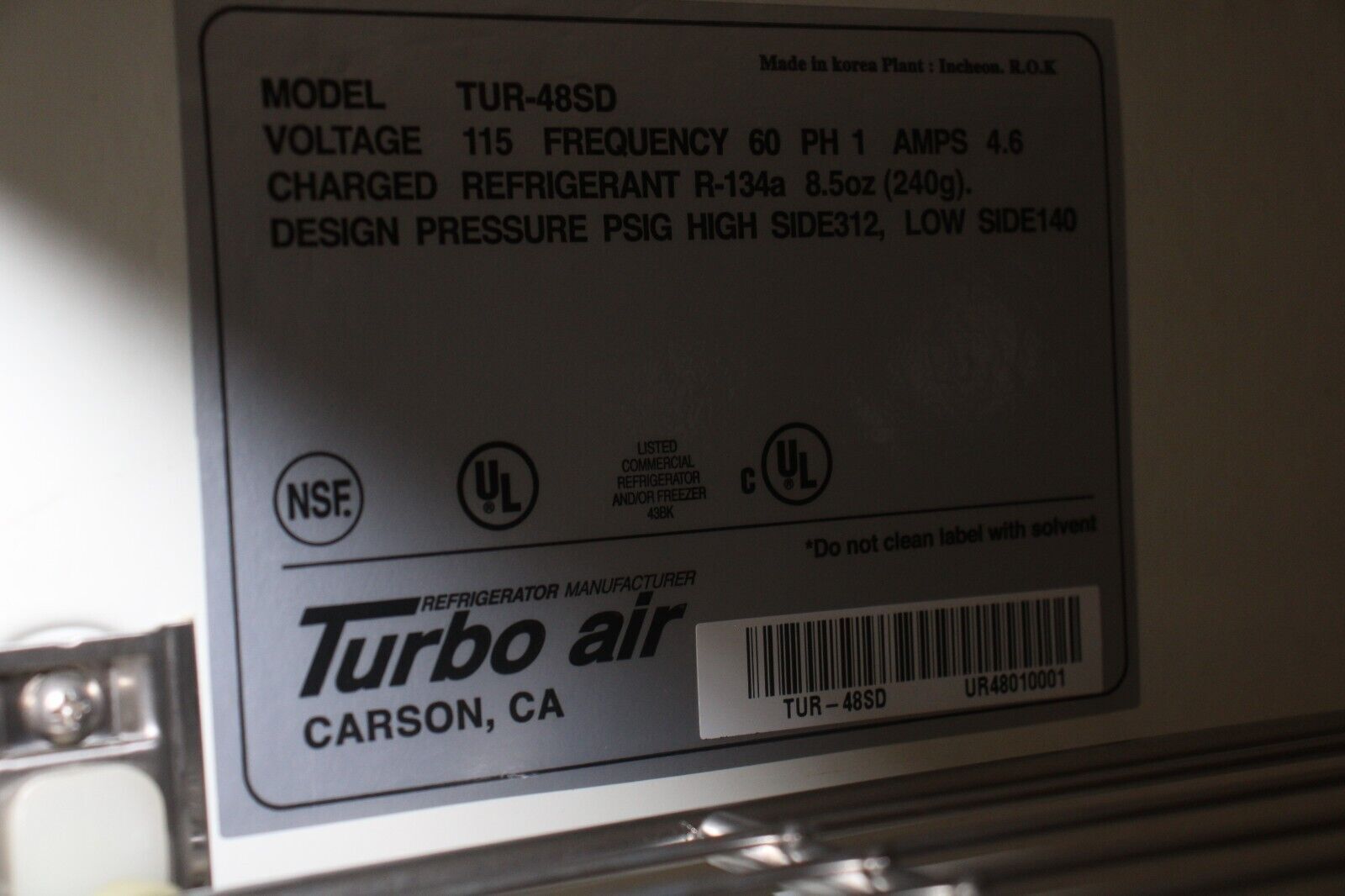 48 INCH UNDERCOUNTER REFRIGERATOR WITH OVER SHELF TURBO AIR TUR-48SD