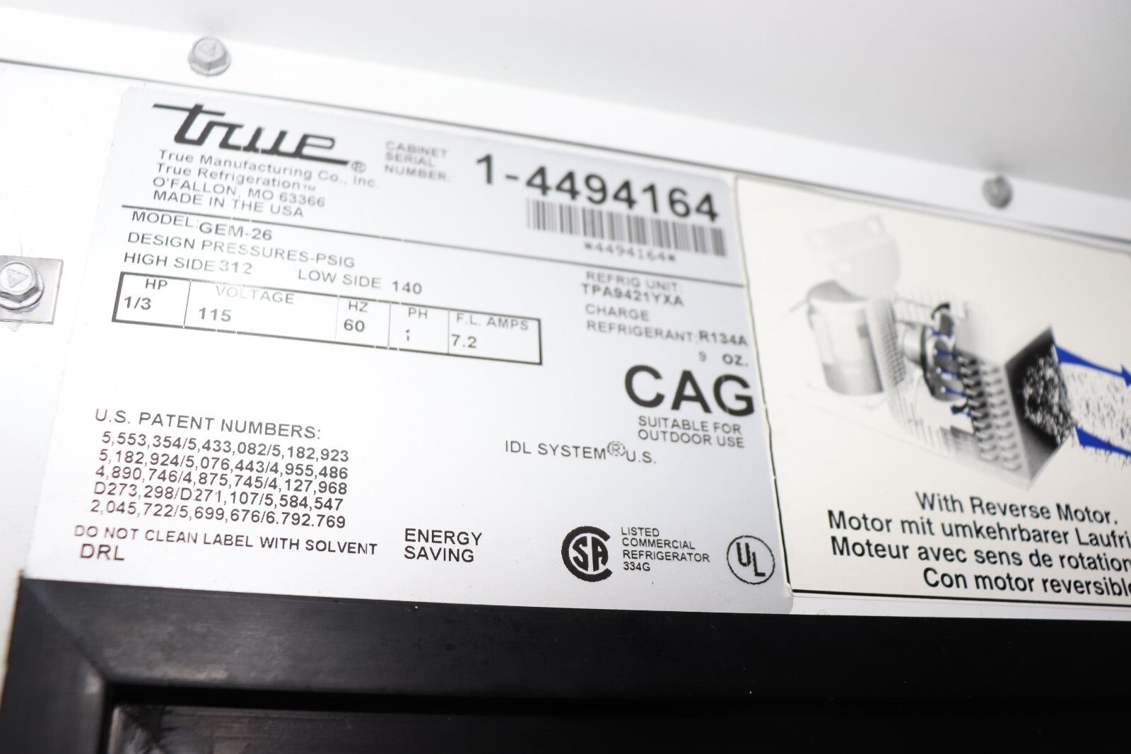 True GEM-26 Single Glass Door Refrigerator, Glass Sides, w/ Spring Loaders CLEAN