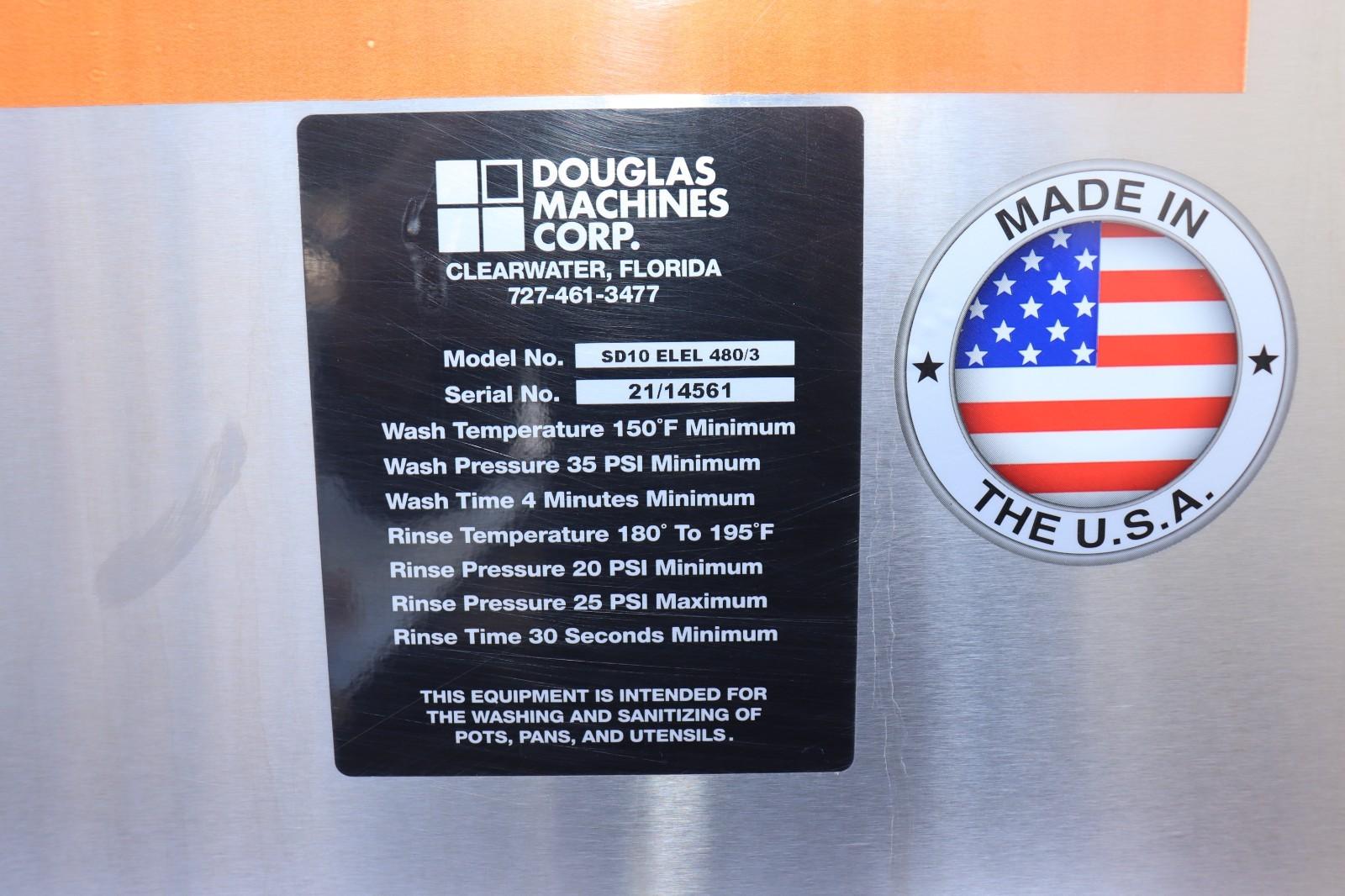 Douglas Commercial Pot Pan Utensil High Temp Washer SD10 ELEL, 480V, 3PH CLEAN
