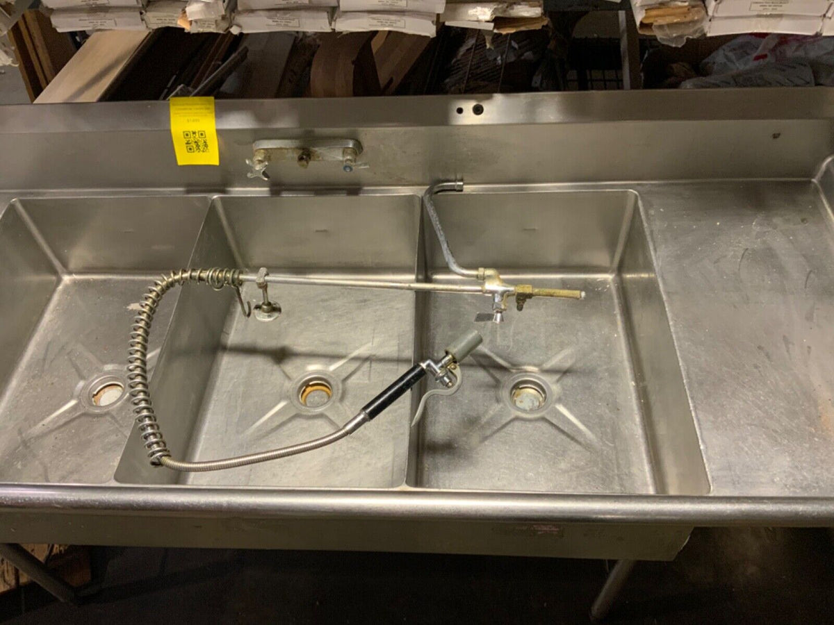 Commercial 3 Basin Sink, Stainless Steel, Faucet included - NMB Restaurant Equipment