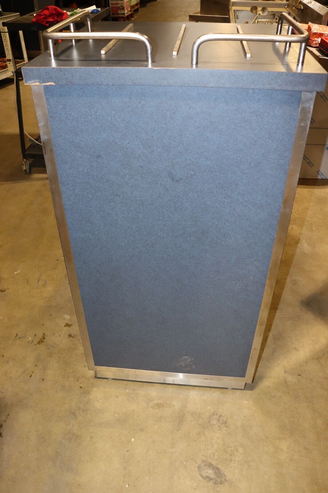 Gray Trash Cabinet, w/ Rolling Bin, Stainless Steel Runners, Used, 28x28x50 - NMB Restaurant Equipment