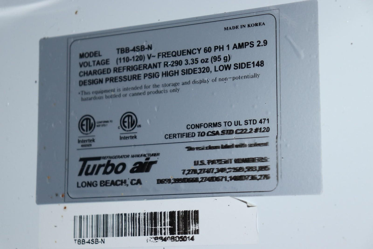 TURBO AIR 3 DOOR BAR BACK COOLER TBB-4SB-N - NMB Restaurant Equipment