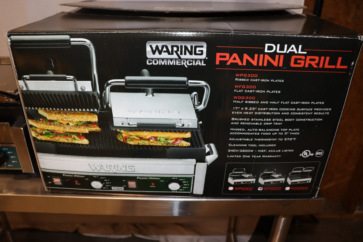 Waring WFG300 Tostato Supremo Smooth Top & Bottom Dual Panini Sandwich Grill, 240V, 3120W - NMB Restaurant Equipment
