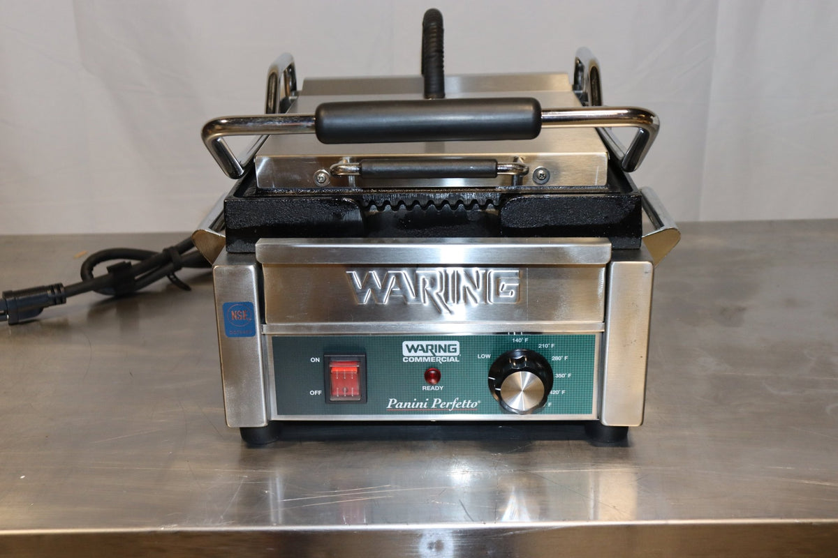 Waring WPG150 Panini Perfetto Grooved Top & Bottom Panini Grill, 120V, 1800W - NMB Restaurant Equipment