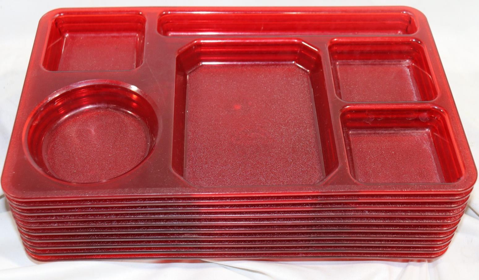 10 Pack - Plas-tique Products, Inc PTP-11 Red Translucent Trays, 6 Compartment - NMB Restaurant Equipment