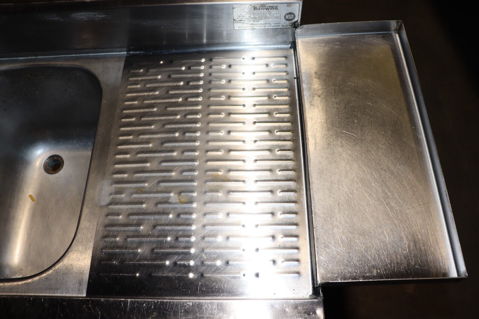 Krowne Metal 4 Compartment Stainless Bar Sink 19"D w/ Two 12" Drainboards, Used