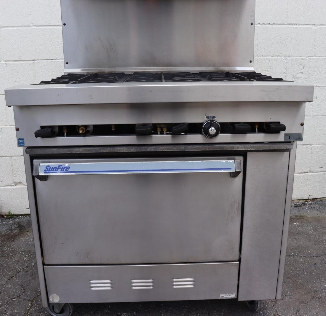 Garland Sunfire 36" Gas Restaurant Range w/ 6 Burners & 1 Std Oven, Used, CLEAN