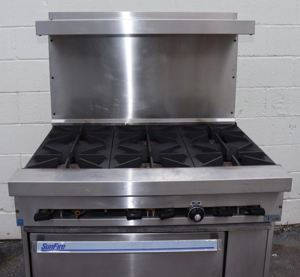 Garland Sunfire 36" Gas Restaurant Range w/ 6 Burners & 1 Std Oven, Used, CLEAN