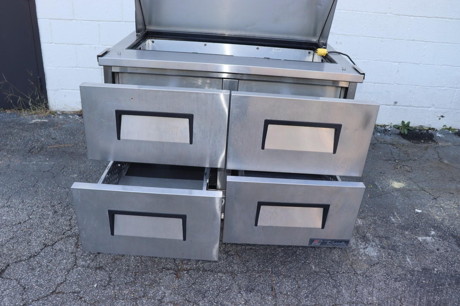 True TFP-48-18M-D-4 48" Mega Top Food Prep Table w/ 18 Pan Cap., 4 Drawers, Used