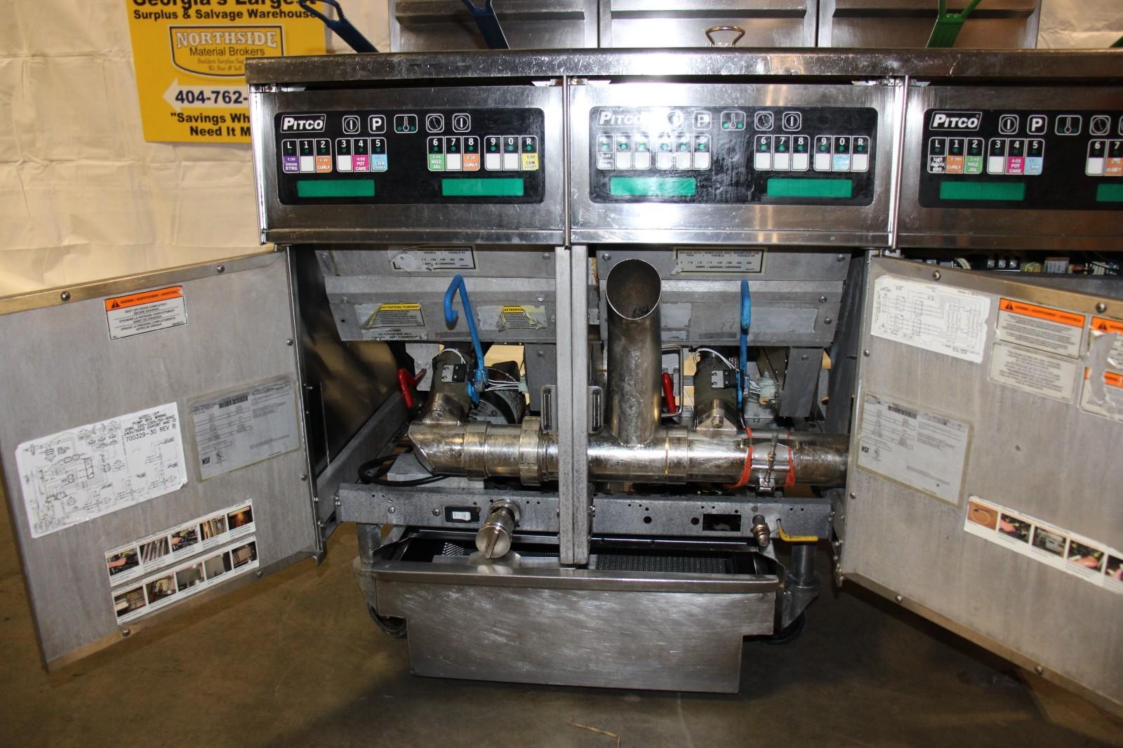 PITCO SEH50 3 UNIT FLOOR FRYER SYSTEM ELECTRIC 3 PHASE W/ FILTER DRAWER