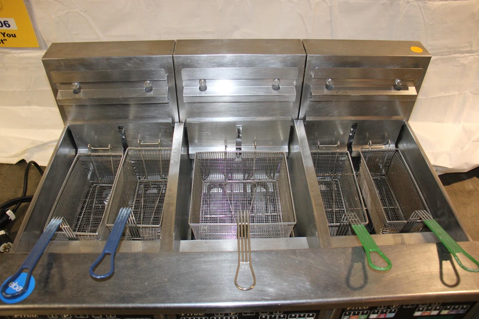 PITCO SEH50 3 UNIT FLOOR FRYER SYSTEM ELECTRIC 3 PHASE W/ FILTER DRAWER