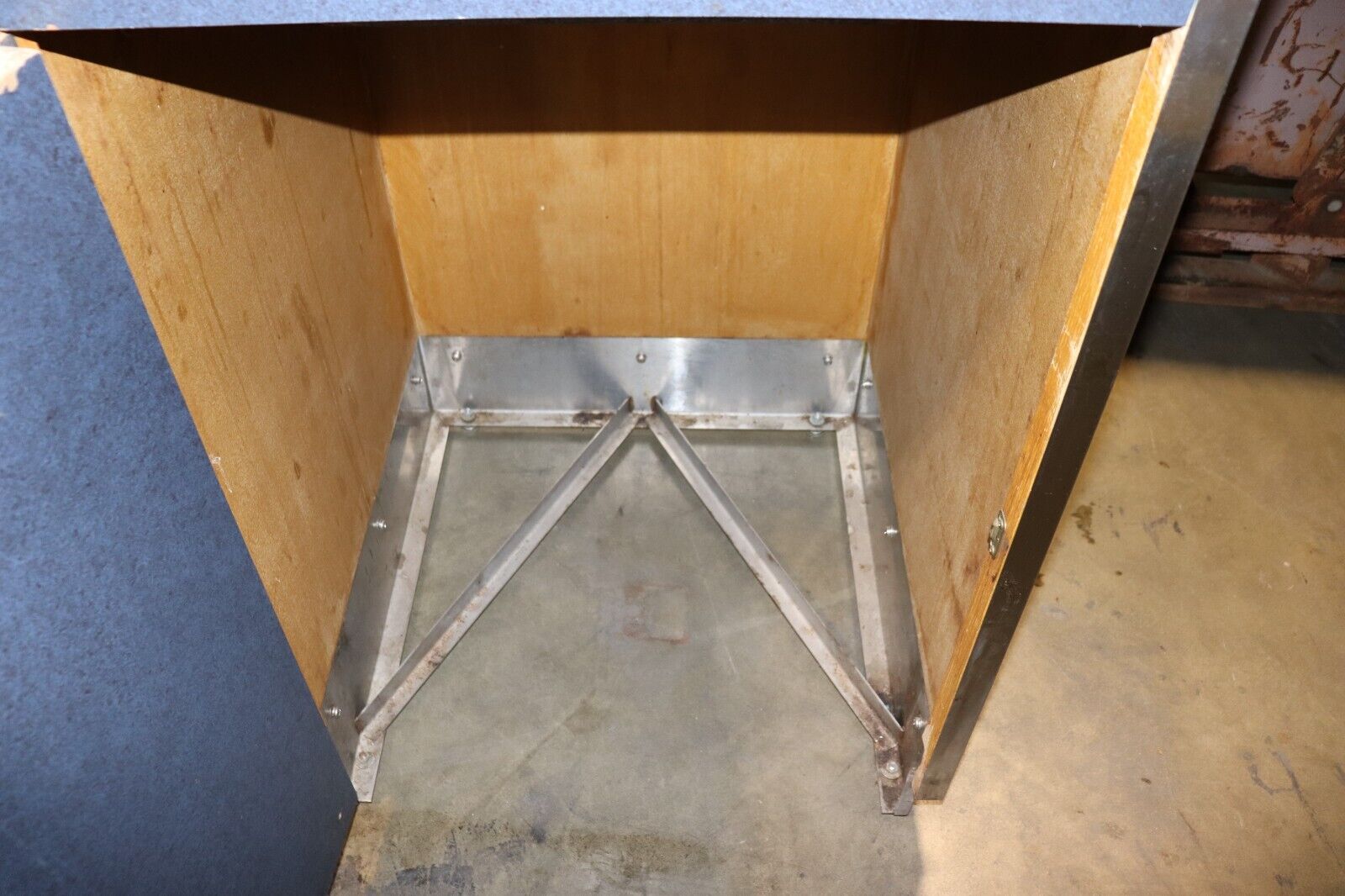 Gray Trash Cabinet, w/ Rolling Bin, Stainless Steel Runners, Used, 28x28x50