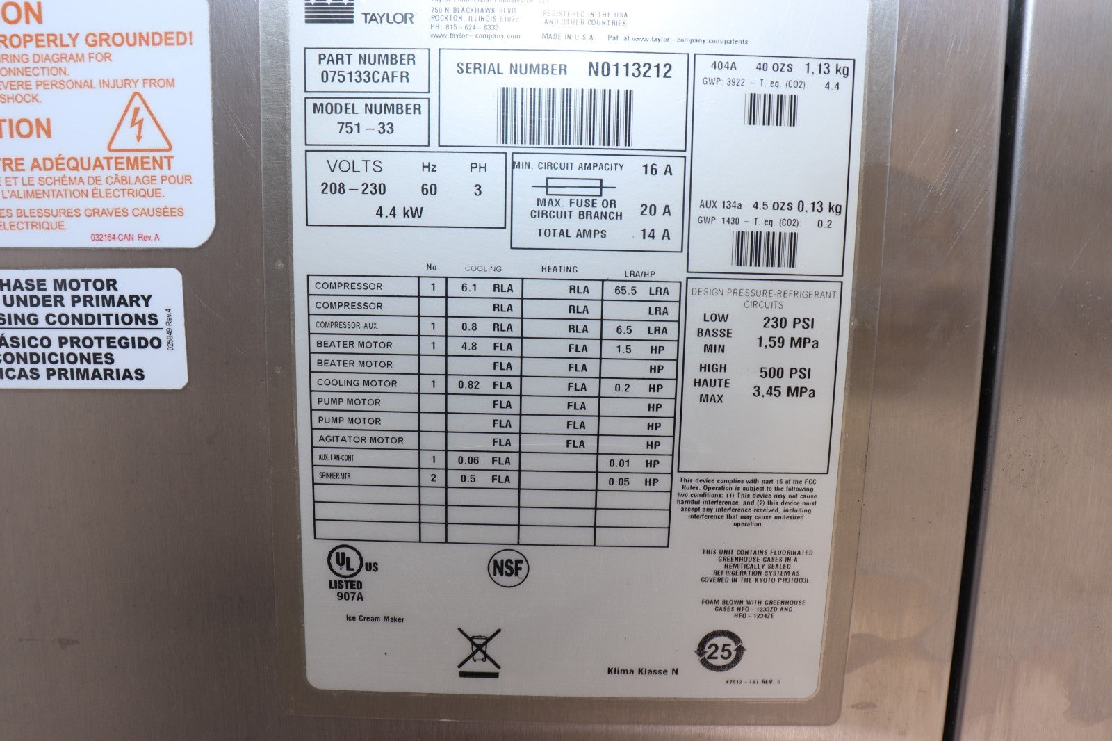 Taylor Crown 751-33 Soft Serve Ice Cream Machine, 3ph, Late Model