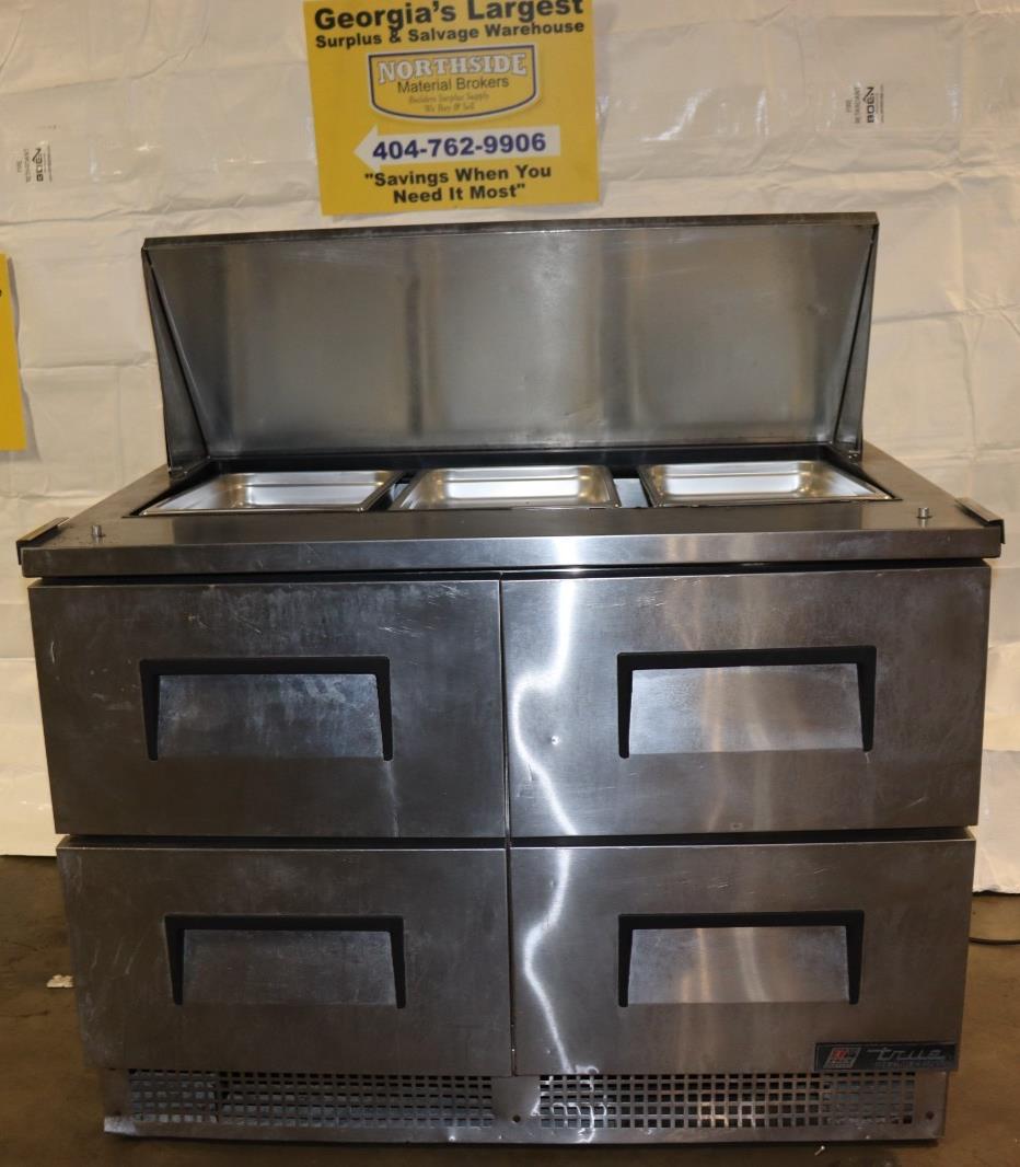 True TFP-48-18M-D-4 48" Sandwich/Salad Prep Table w/ Refrigerated Drawers, Used