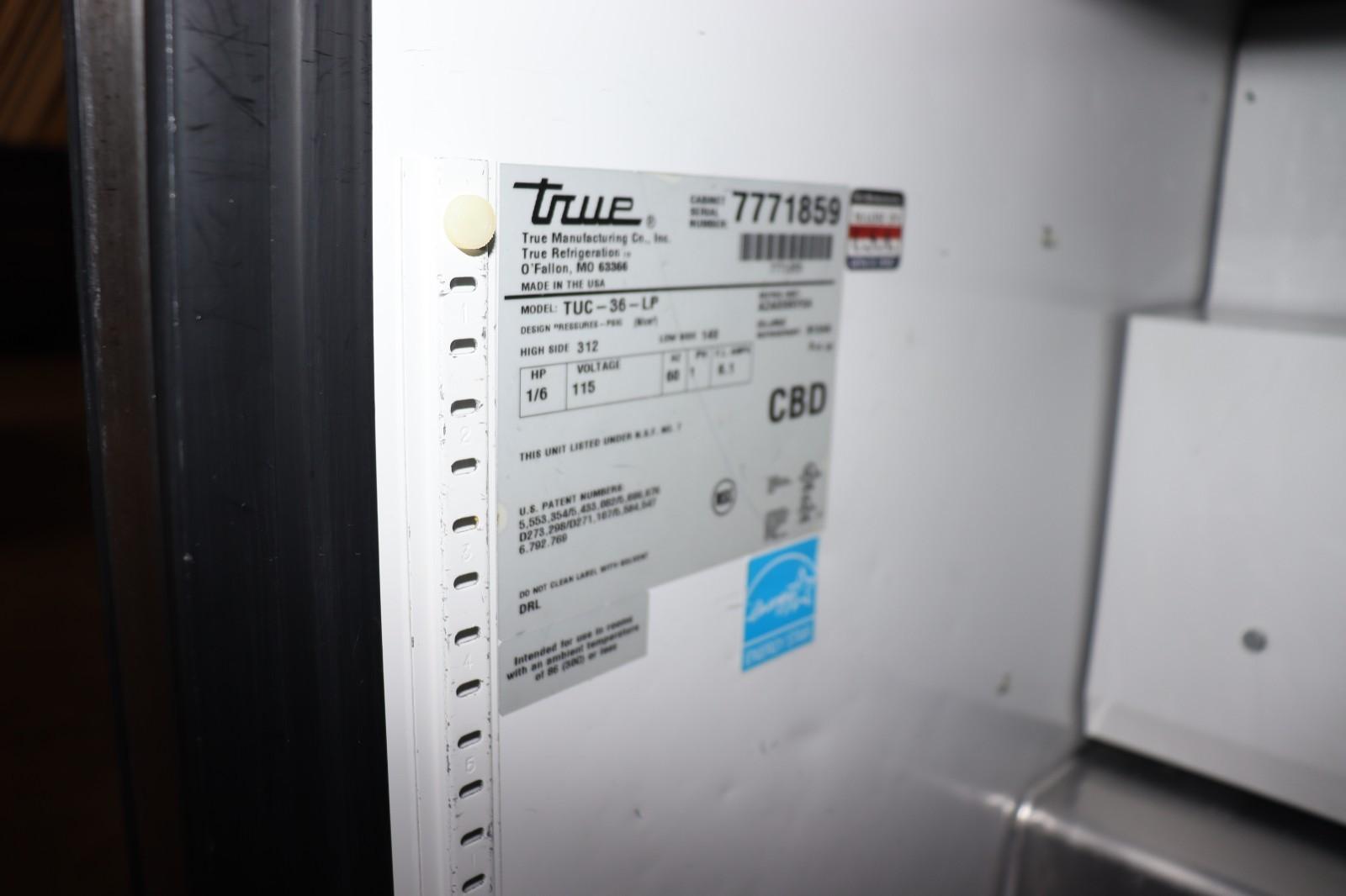 True Manufacturing Co. TUC-36-LP 2-Door Undercounter Fridge, Used