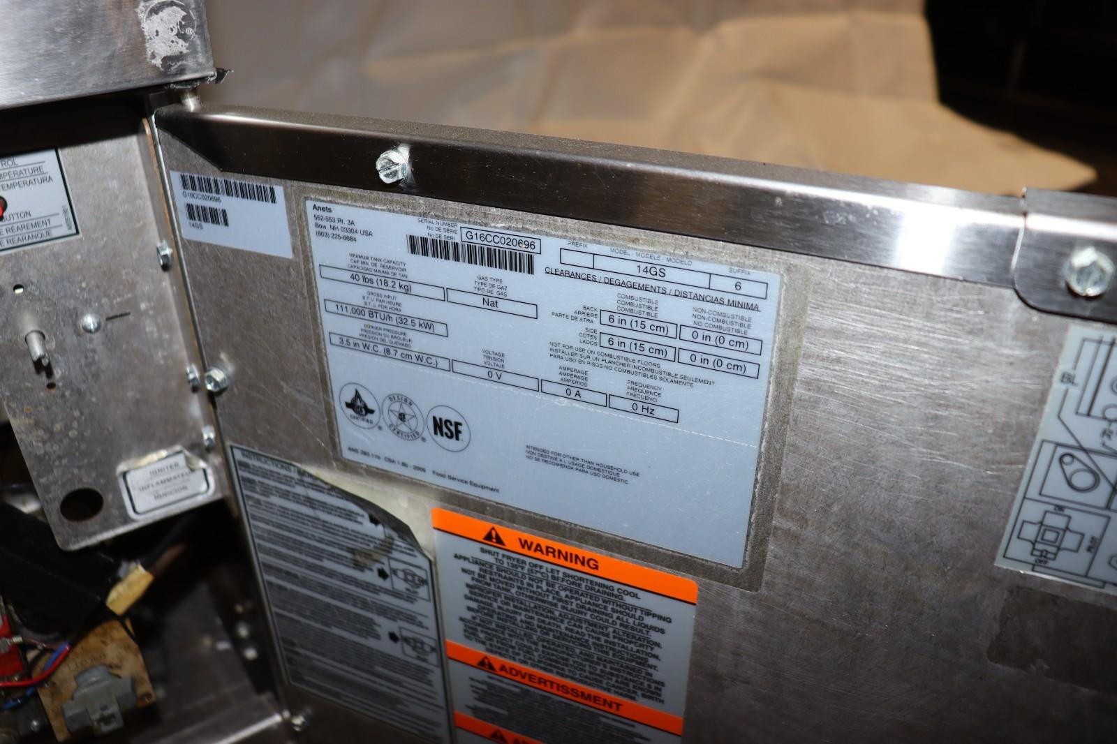 Anets 14GS Commercial Deep Fryer 50 Lbs, Used
