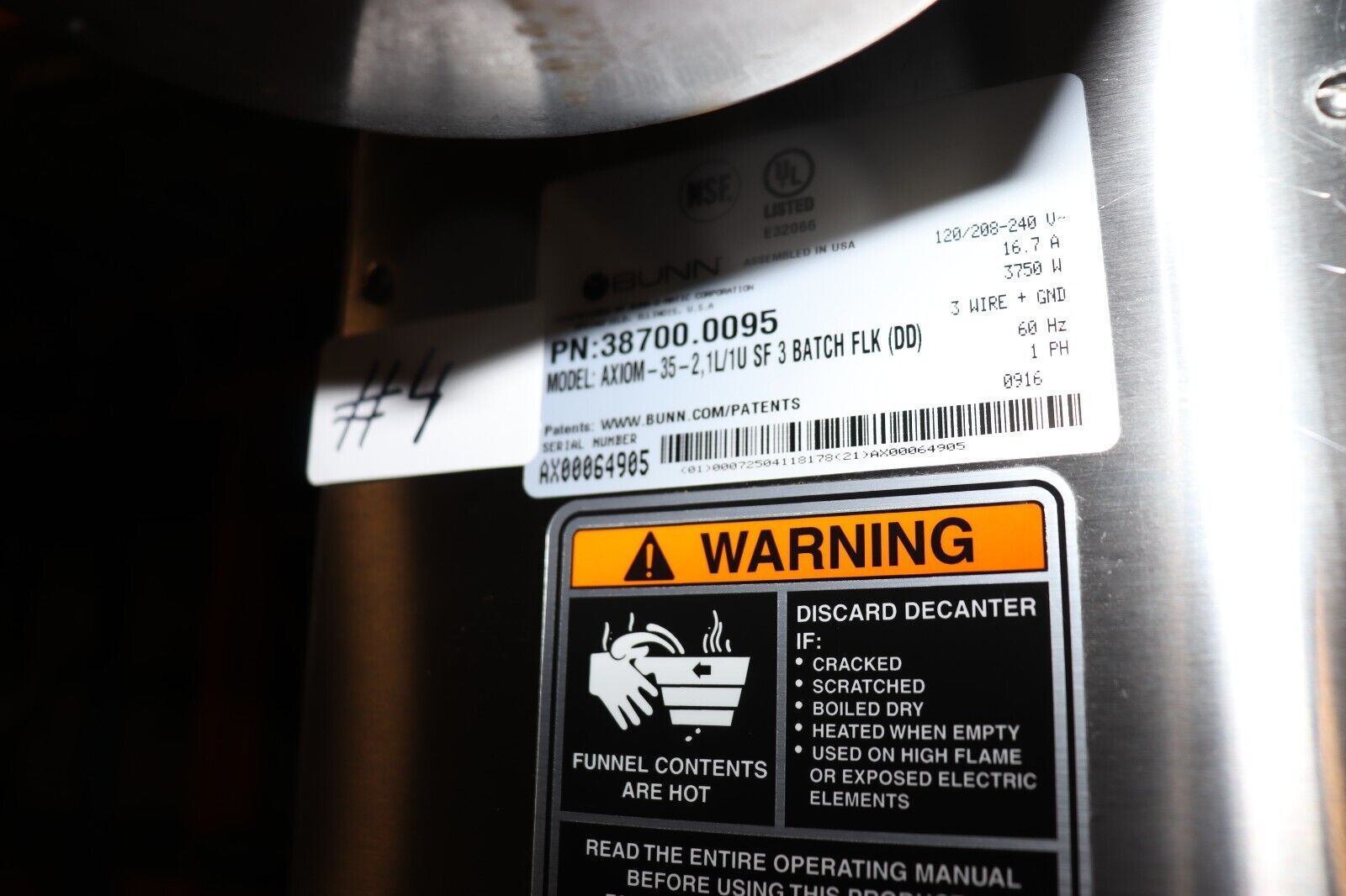 Bunn Axiom 35-2 220V Coffee Maker, 38700.0095, 120/208-240V, 4, (Dunkin Donuts) - NMB Restaurant Equipment
