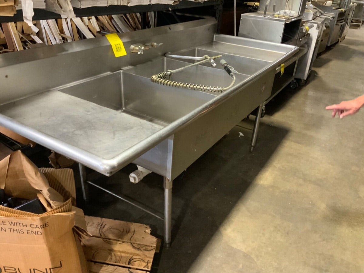 Commercial 3 Basin Sink, Stainless Steel, Faucet included - NMB Restaurant Equipment