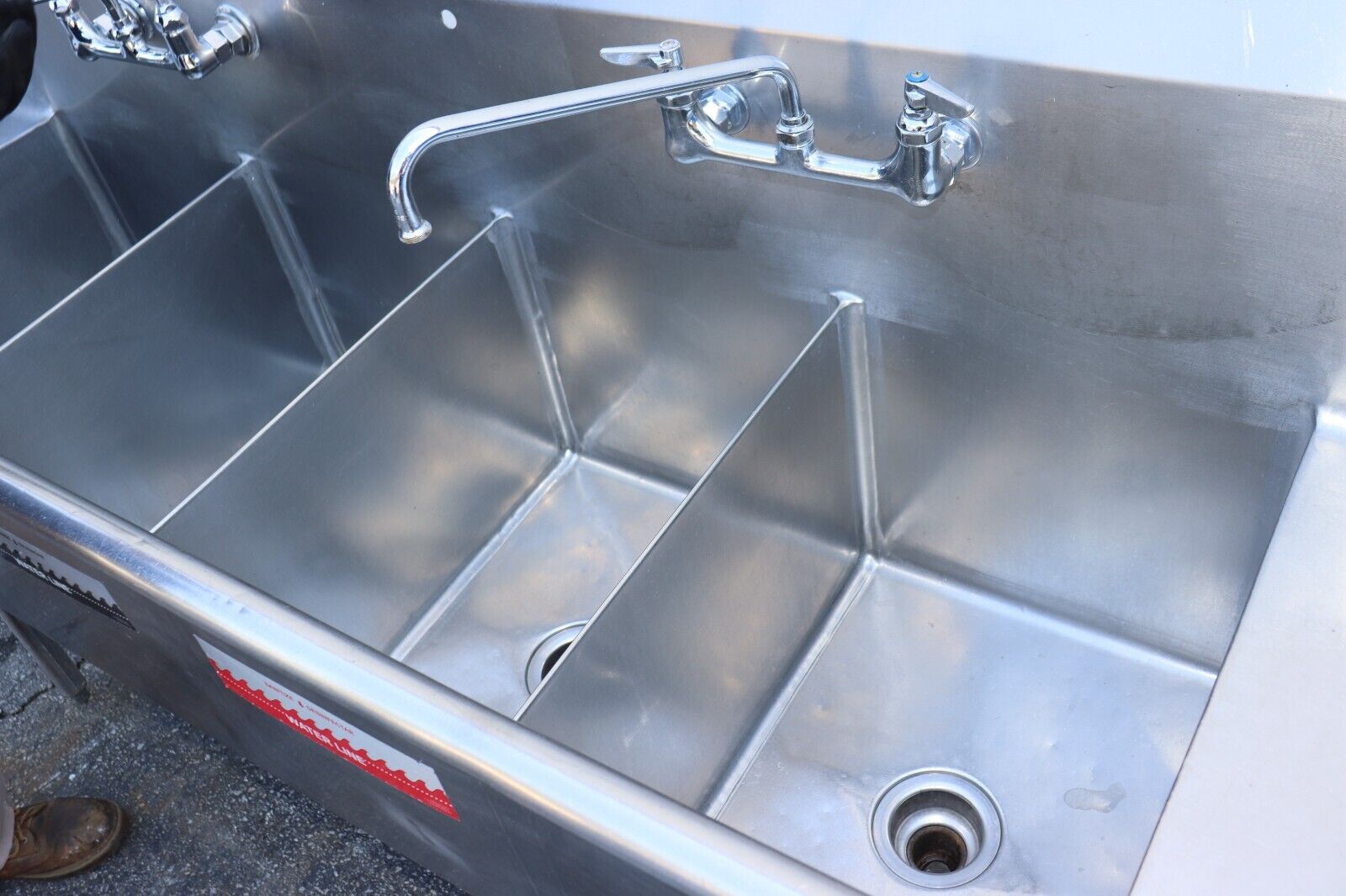 Four Compartment Commercial Sink 98" Long x 24" Wide, w/ Side Boards, Stainless - NMB Restaurant Equipment