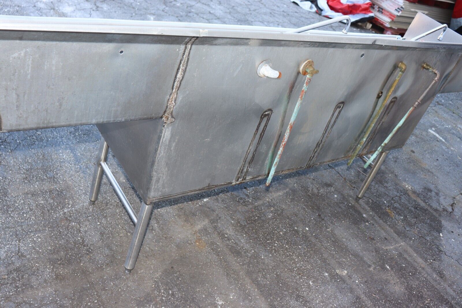 Four Compartment Commercial Sink 98" Long x 24" Wide, w/ Side Boards, Stainless - NMB Restaurant Equipment