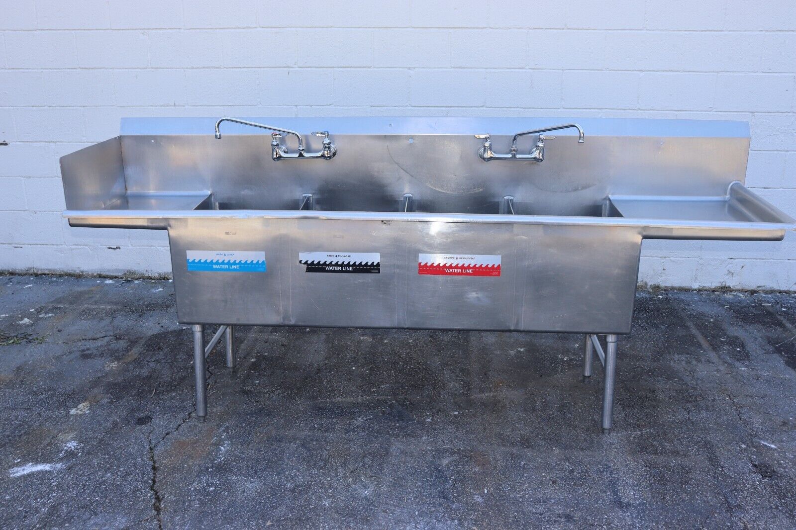 Four Compartment Commercial Sink 98" Long x 24" Wide, w/ Side Boards, Stainless - NMB Restaurant Equipment