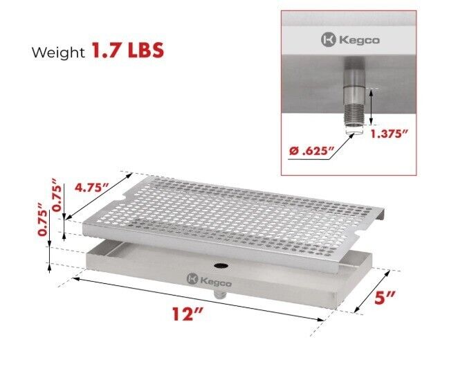 KEGCO 12 INCH X 5 INCH DRIP TRAY WITH DRAIN BF DP-120D - NMB Restaurant Equipment