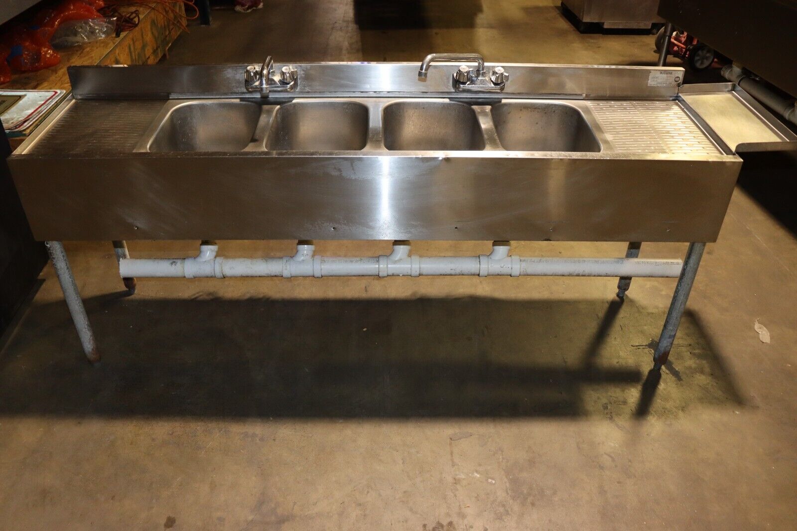 Krowne Metal 4 Compartment Stainless Bar Sink 19"D w/ Two 12" Drainboards, Used - NMB Restaurant Equipment