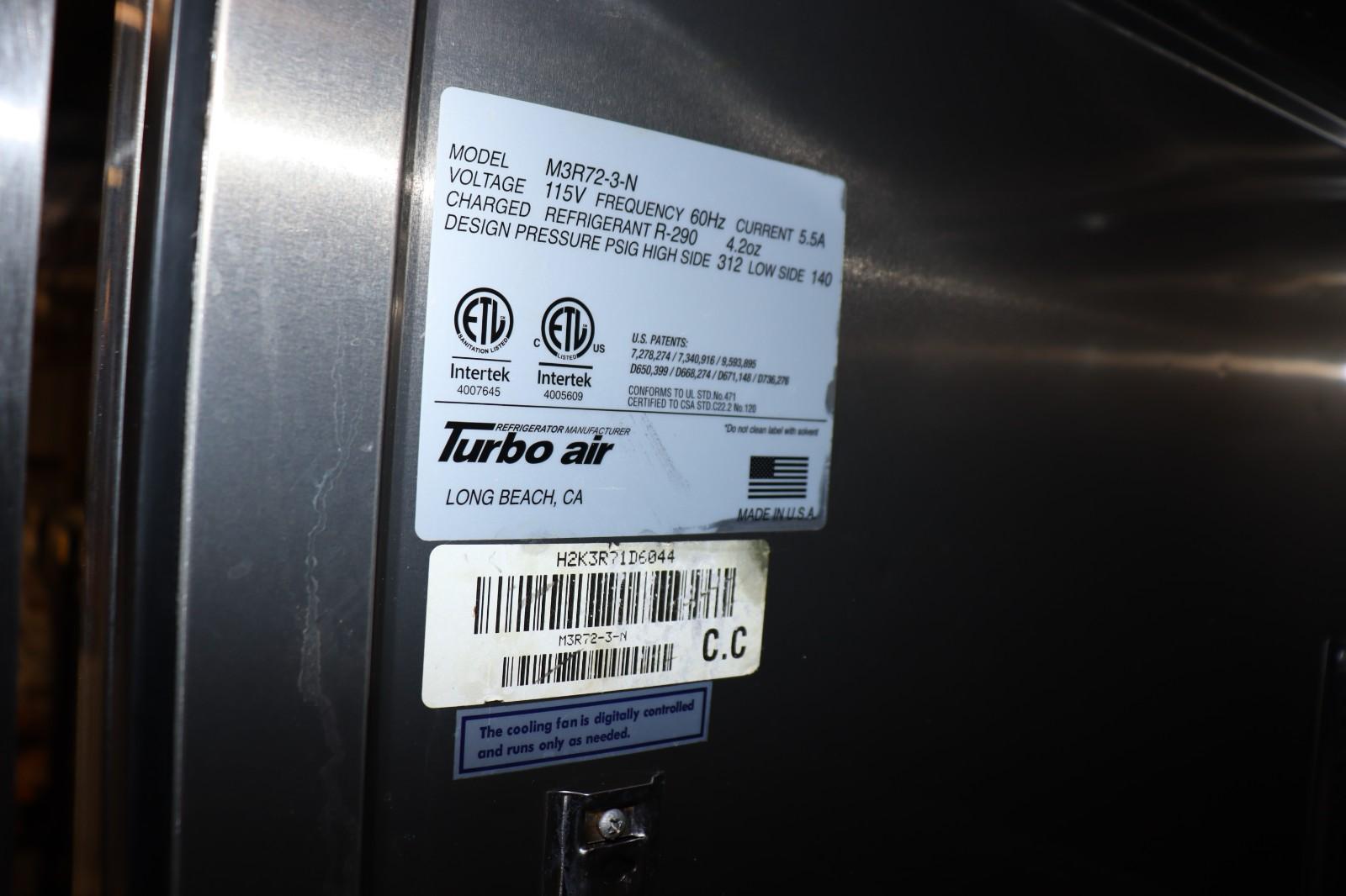 TURBO AIR 78” THREE SOLID DOOR REACH-IN REFRIGERATOR MODEL M3R72-3-N, Used Clean - NMB Restaurant Equipment