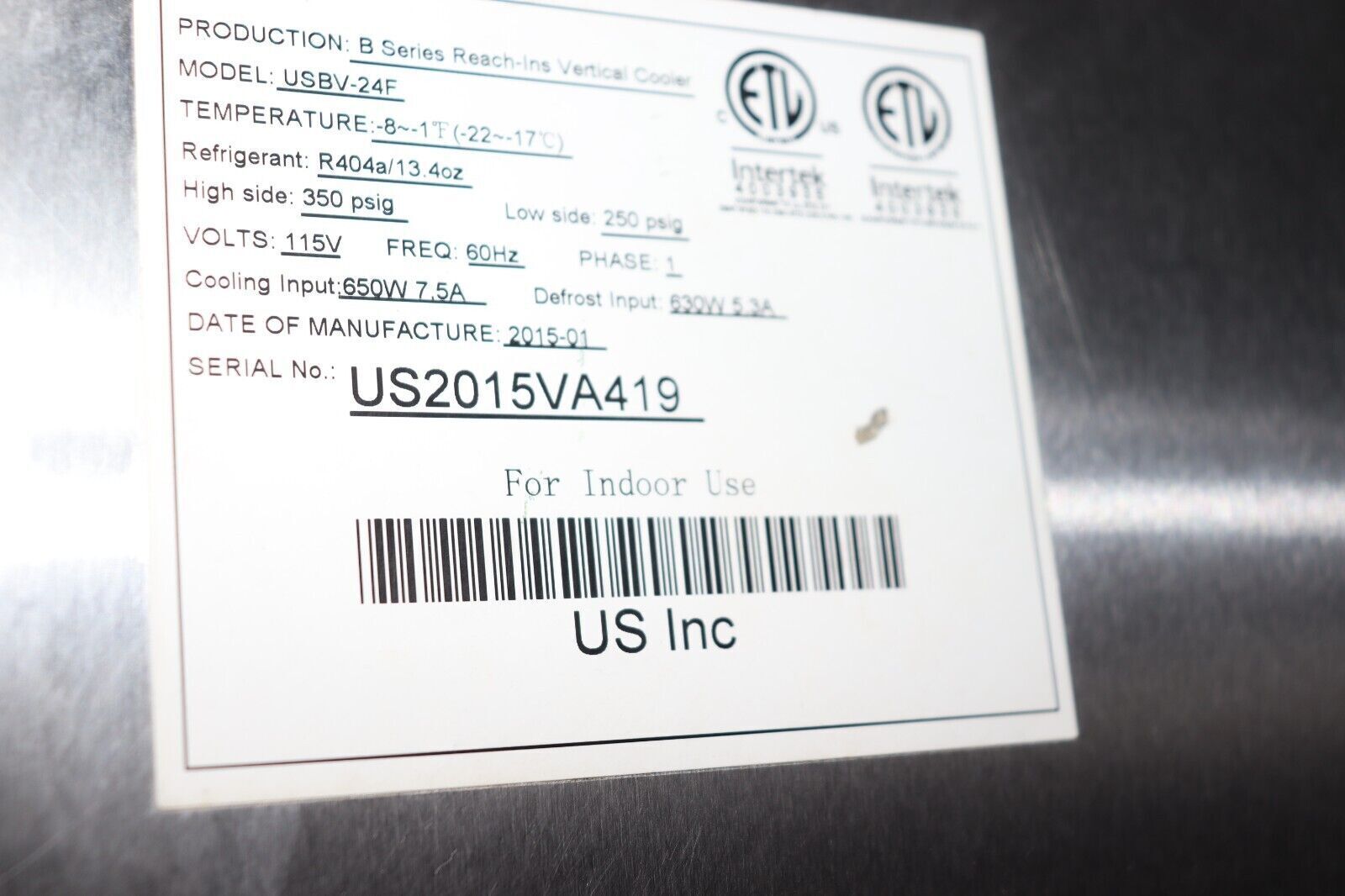 US REFRIDGERATION FREEZER COMMERCIAL SINGLE DOOR REACH INUSBV-24F - NMB Restaurant Equipment