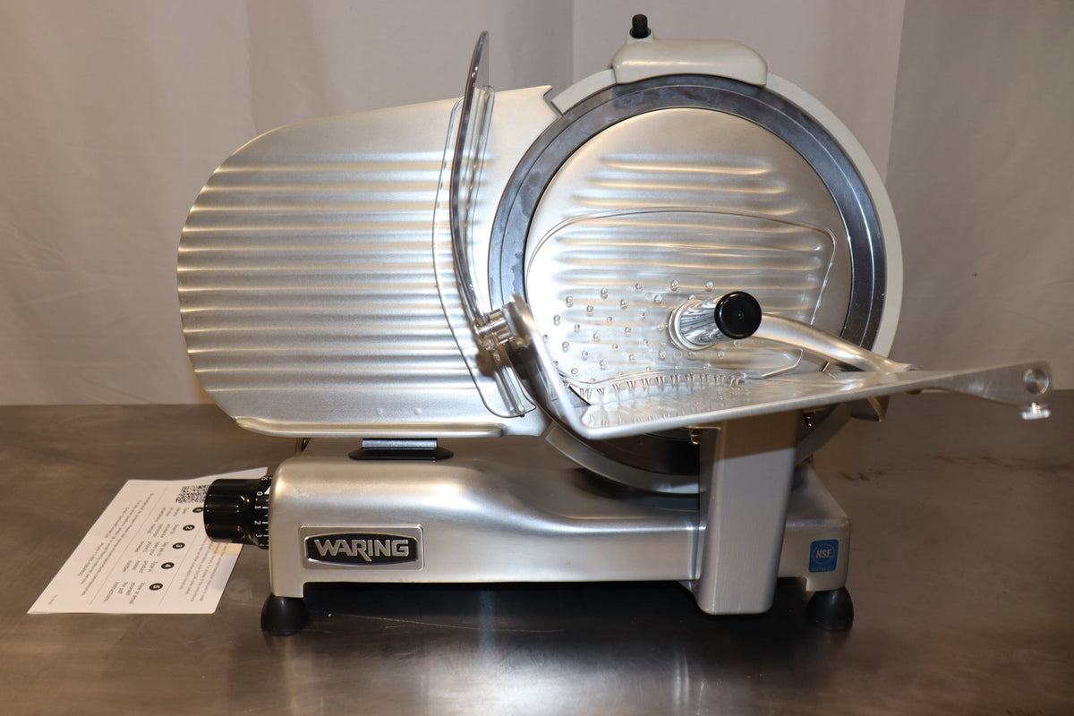 Waring WCS300SV Commercial Electric Food Slicer, 12" Tempered Chrome Blade - NMB Restaurant Equipment