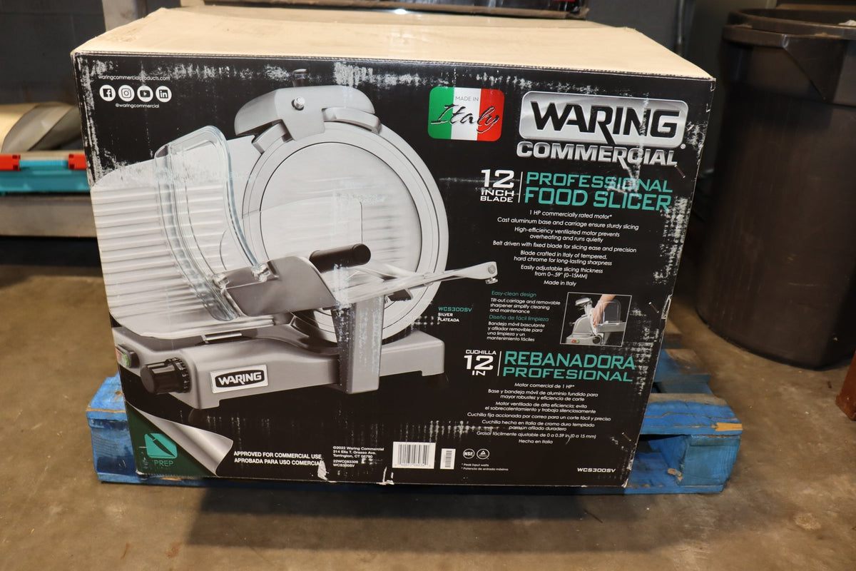 Waring WCS300SV Commercial Electric Food Slicer, 12" Tempered Chrome Blade - NMB Restaurant Equipment