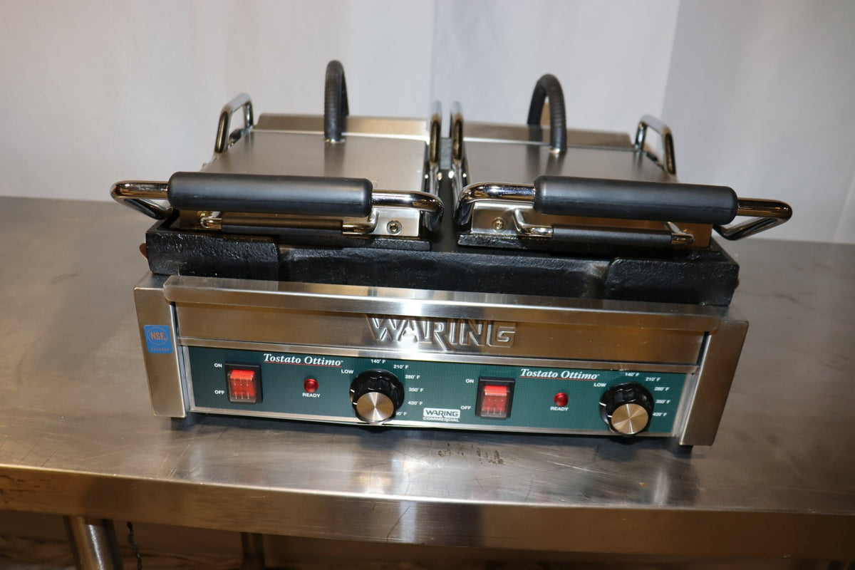 Waring WFG300 Tostato Supremo Smooth Top & Bottom Dual Panini Sandwich Grill, 240V, 3120W - NMB Restaurant Equipment