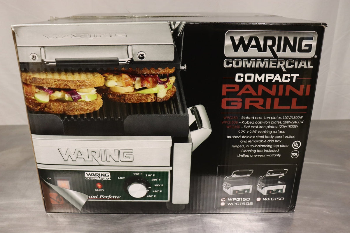 Waring WPG150 Panini Perfetto Grooved Top & Bottom Panini Grill, 120V, 1800W - NMB Restaurant Equipment